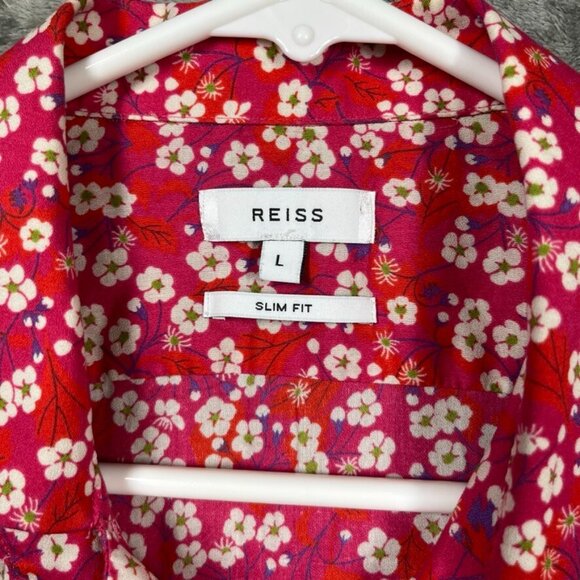 LOT 2 Reiss Shirt Men Large Short Sleeve Button Up Floral Geometrical OpenCollar - Picture 3 of 12